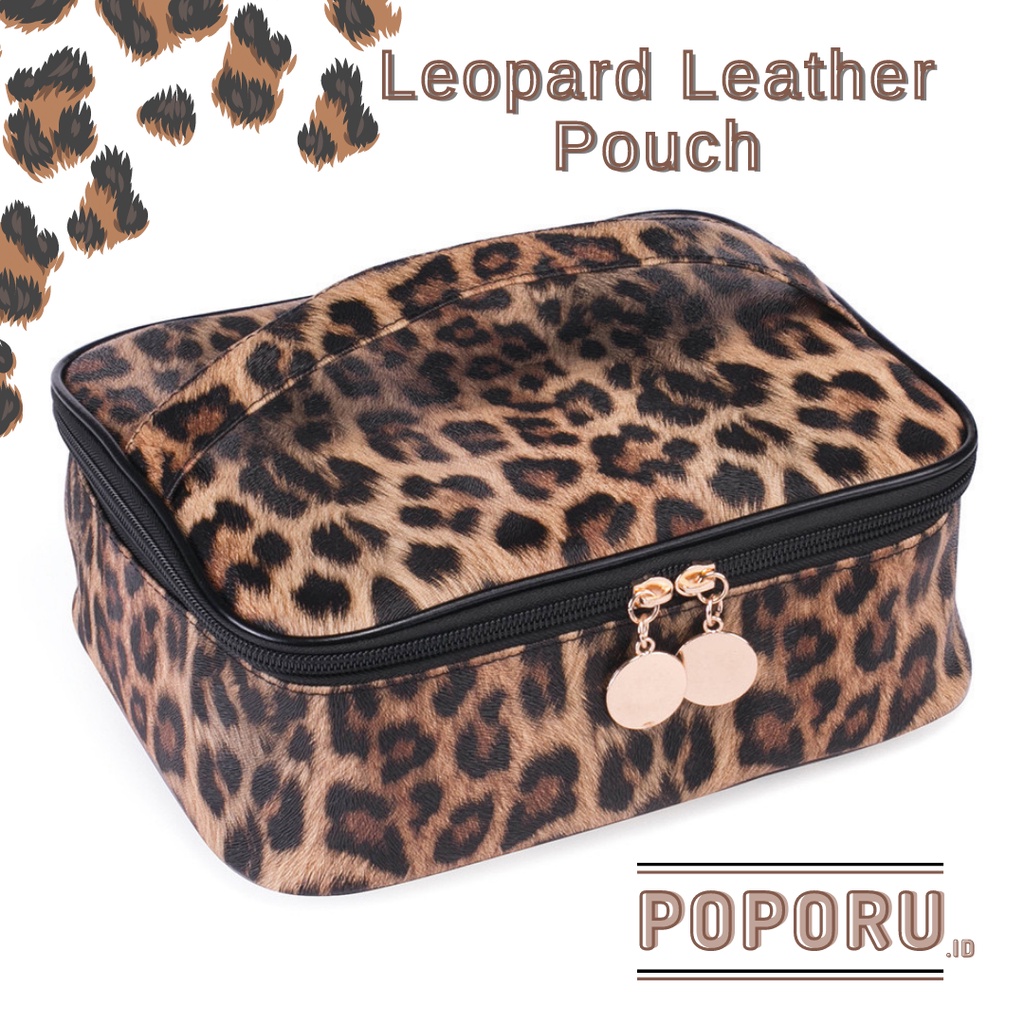 POPORU LEOPARD LEATHER  pouch - cosmetics bag organizer for make up - tas tempat kosmetik macan