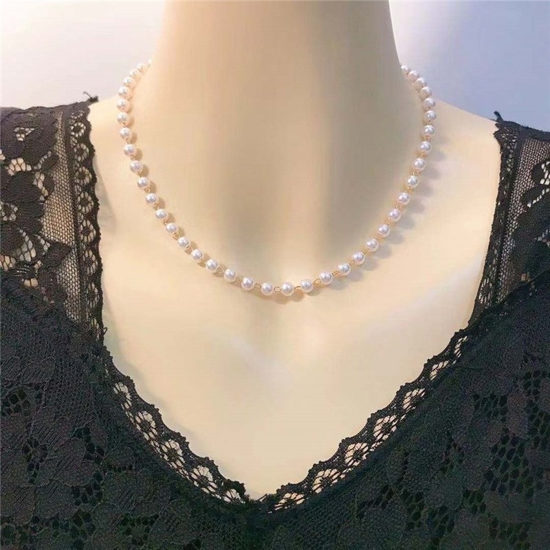 Retro European and American simple elegant temperament single layer nude pearl necklace