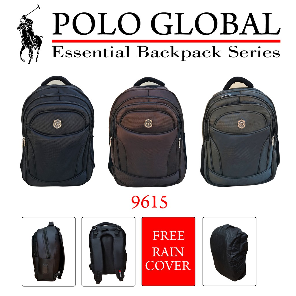 TAS RANSEL PRIA BAGPACK POLO GLOBAL ORIGINAL FREE RAIN COVER