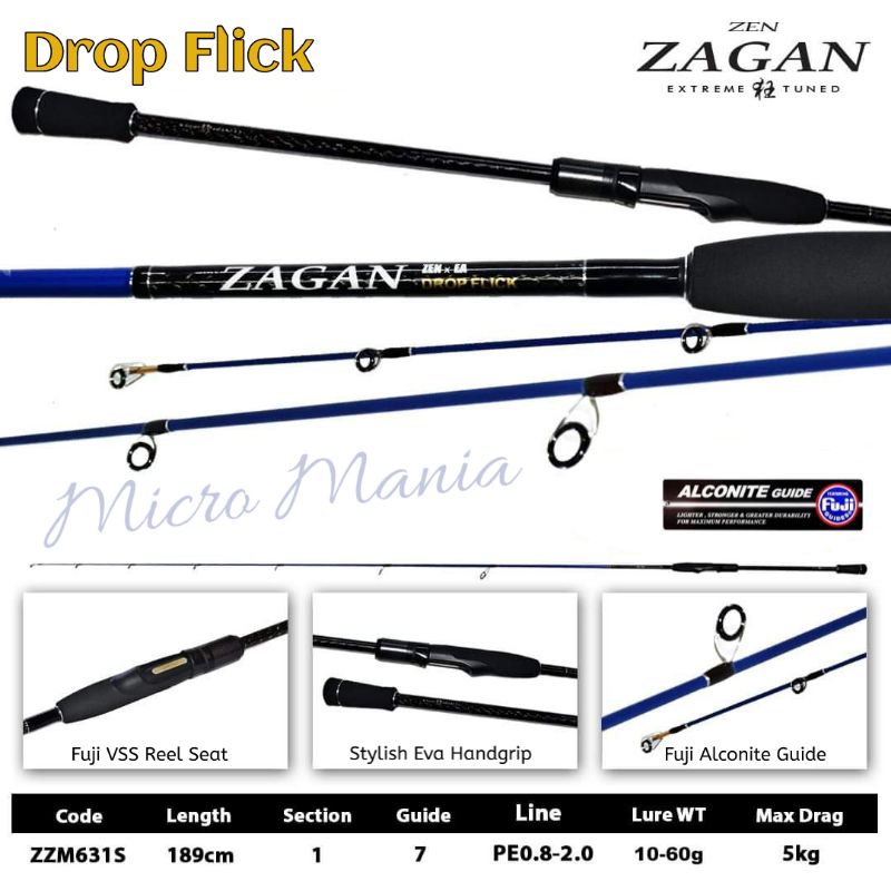 Rod Ultra Light Jigging Zen Zagan Drop Flick Micro Mania PE0.8-2.0 ZZM631SJ2-3