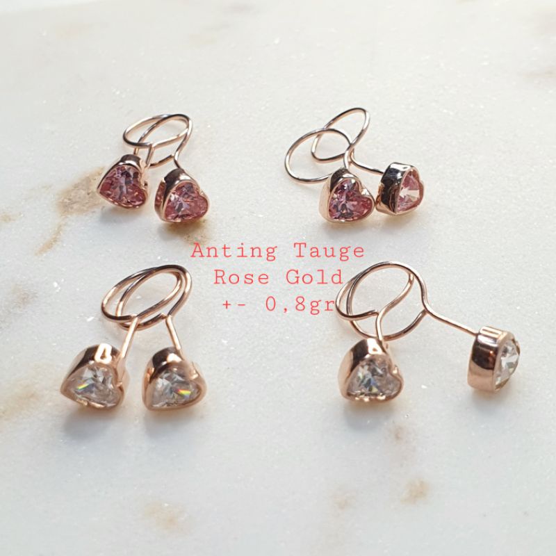 Anting Tauge Bayi Anak Rose Gold Emas Asli Kadar 750 17K Toge Anak 1 Mata Solitaire Putih Pink Kerab
