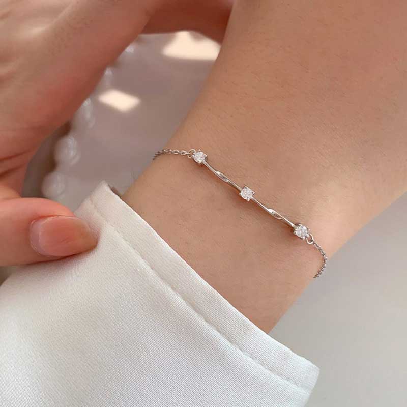 Gelang Rantai Bahan S925 Sterling Silver Aksen Zircon Gaya Korea Untuk Wanita