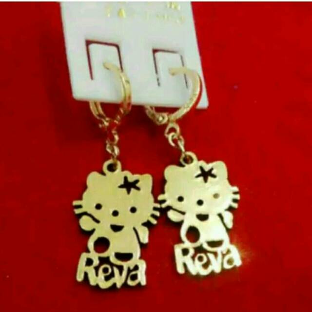 Anting nama / giwang / lapis emas/ titanium anti karat /jewelry/perhiasan anak/ perhiasan murah