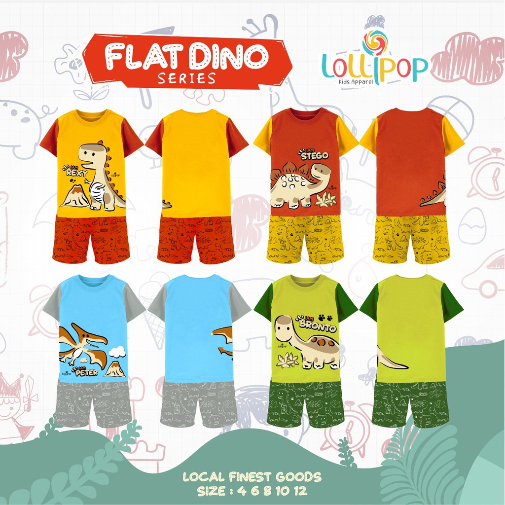 SETELAN ANAK LAKI LAKI MOTIF DINO DAN EXCAVATOR USIA 4-12 TAHUN