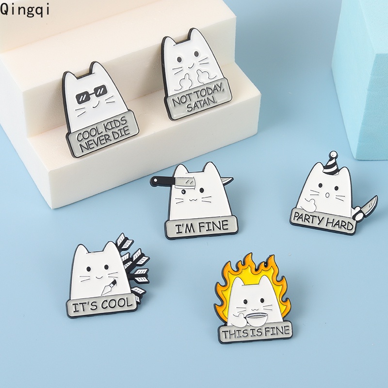 Bros Pin Enamel Bentuk Kucing Putih Lucu Untuk Pria / Wanita