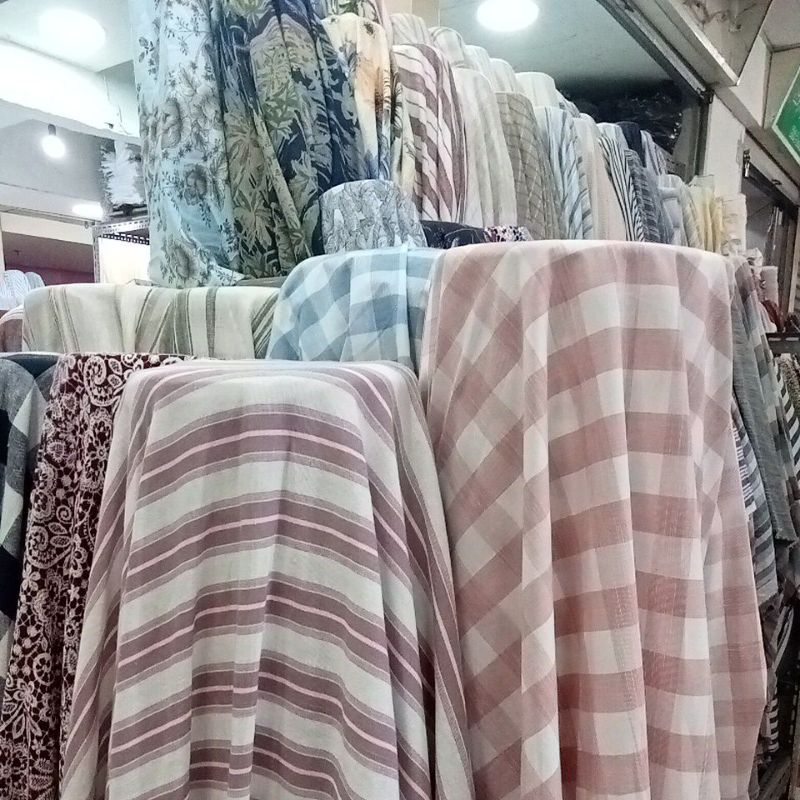 1/2 meter kain katun linen motif kotak/bahan katun linen premium motif/kain katun linen import/kain 