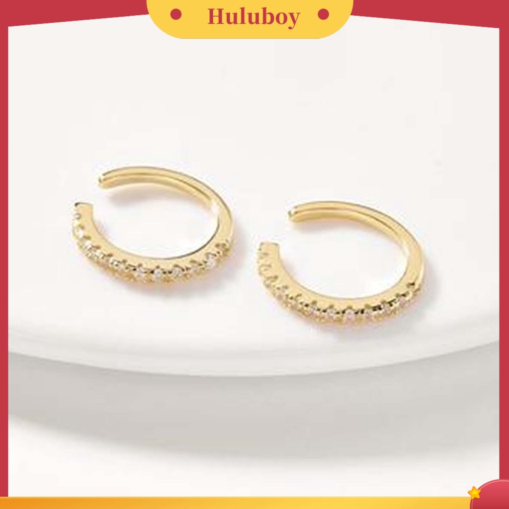 Hu Hu Hu Hu Hu Alat Bantu Pasang Kacamata♡ 1 Pasang Anting Bentuk Bulat Model Terbuka Bahan Cubic Zirconia Warna Silver Untuk Teman