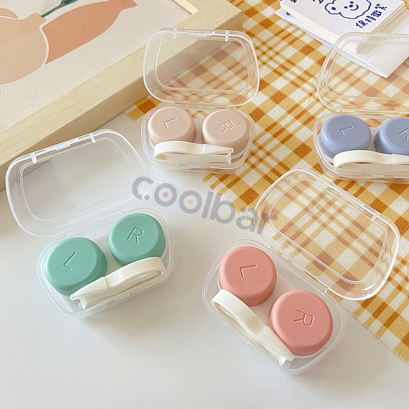 COOLBAR Travel Kit Mini Cute Warna Pastel Kotak Softlens Transparan / Tempat Soflens Case Transparant Softlen + Capitan + Tongkat/BB Tempat Softlens