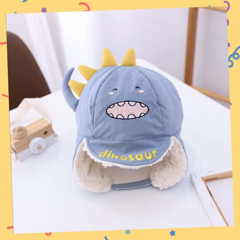 Topi Dino Dinosaurus Import / Topi Hangat / Topi Anak Laki Laki Perempuan Topi Bayi | Fashion Anak Bayi Laki Laki | kocagdotid-Biru
