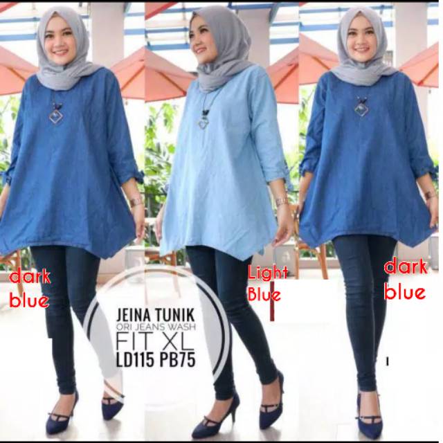 Baju Atasan Tunik Jeans Jumbo Jeina