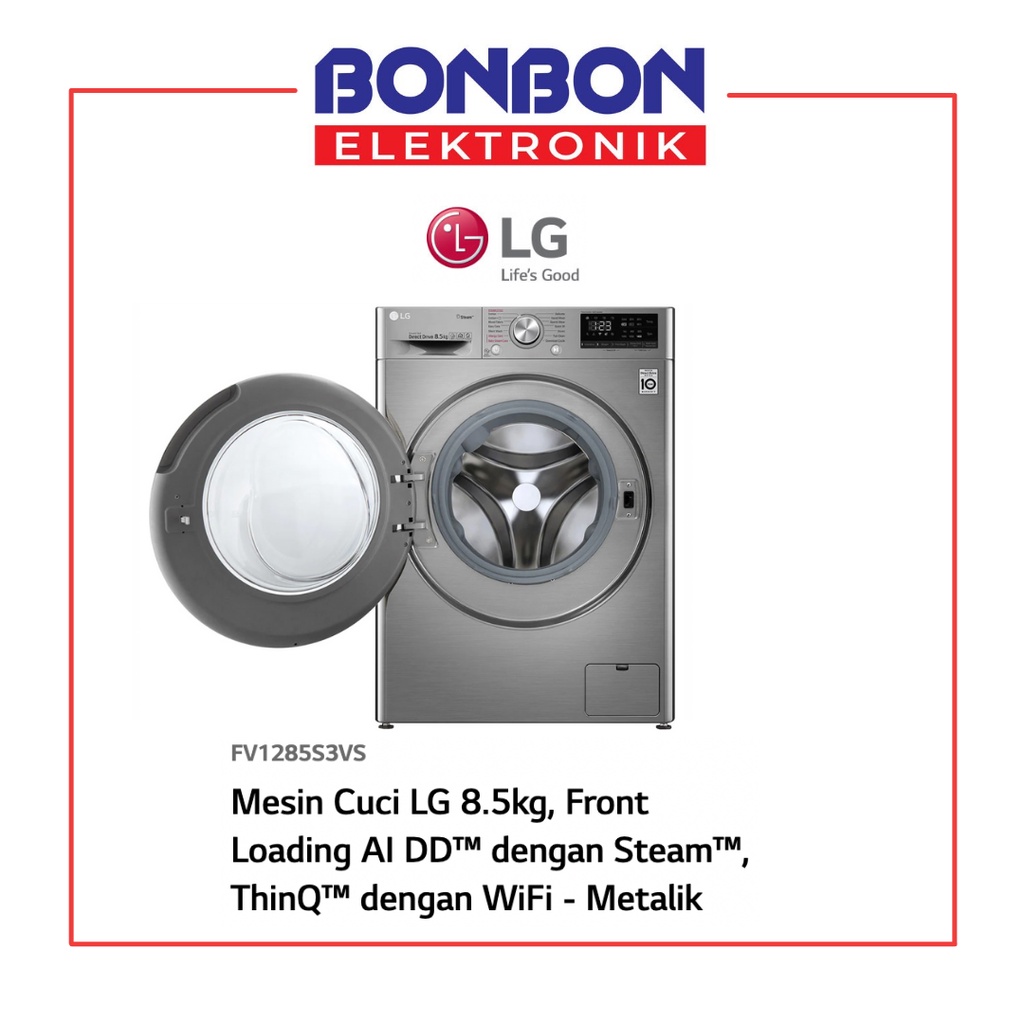 LG Mesin Cuci Front Loading 8.5KG FV1285S3VS Inverter Smart ThinQ Wifi