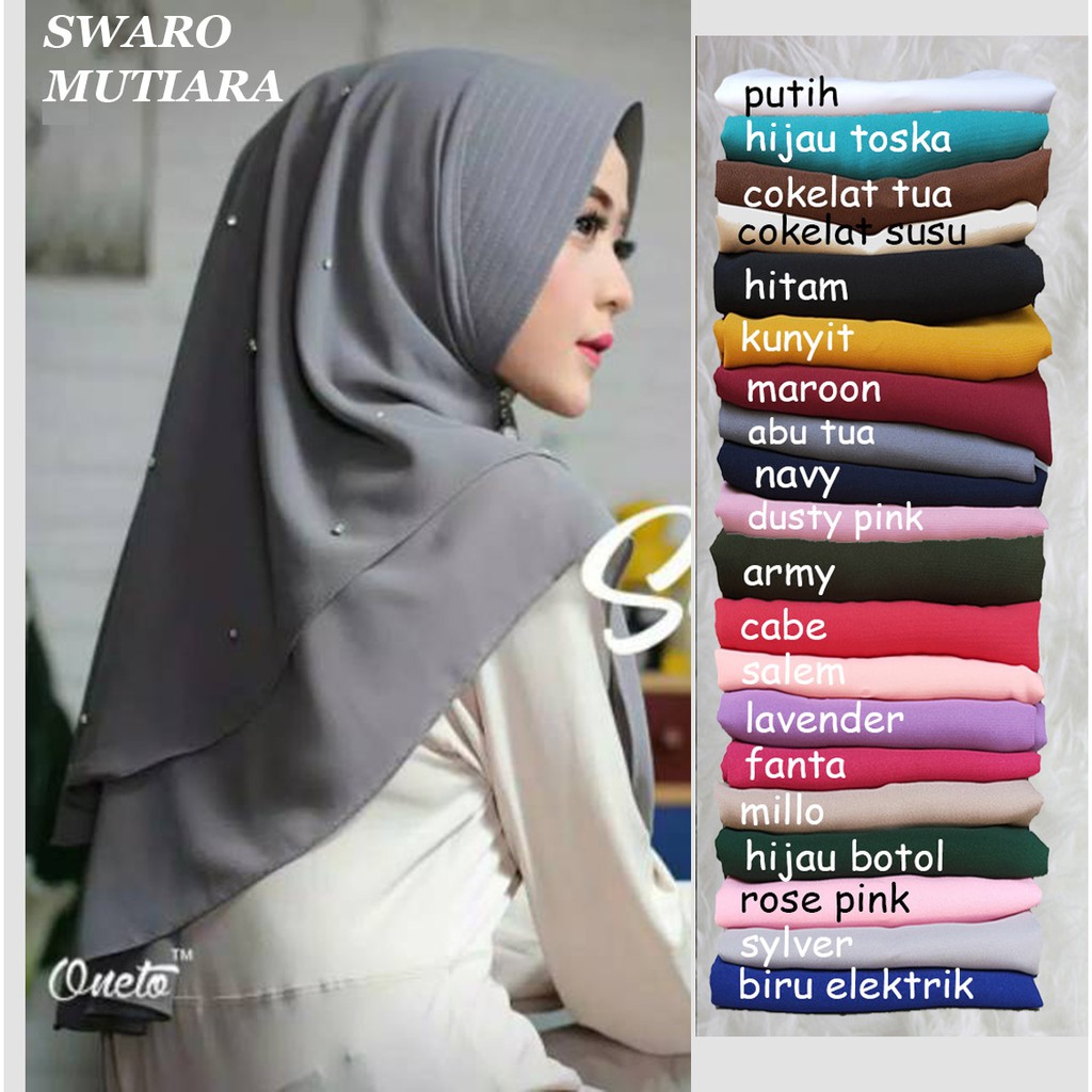 KHIMAR SWARO MUTIARA HIJAB JILBAB BERGO KERUDUNG INSTANT TERBARU MINI 2 LAYER SWAROVSKI RESELLER