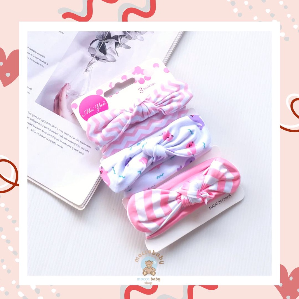 MBSS - BANDANA MOTIF A Bandana Set isi 3 Motif Beda / Headband Bayi Newborn Anak Perempuan Part 2