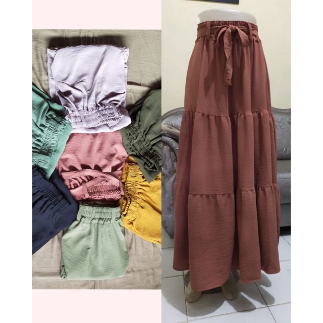 Rok payung bahan crinkle / rok susun cringkel / rok undak harian  santai adem / rok tumpuk