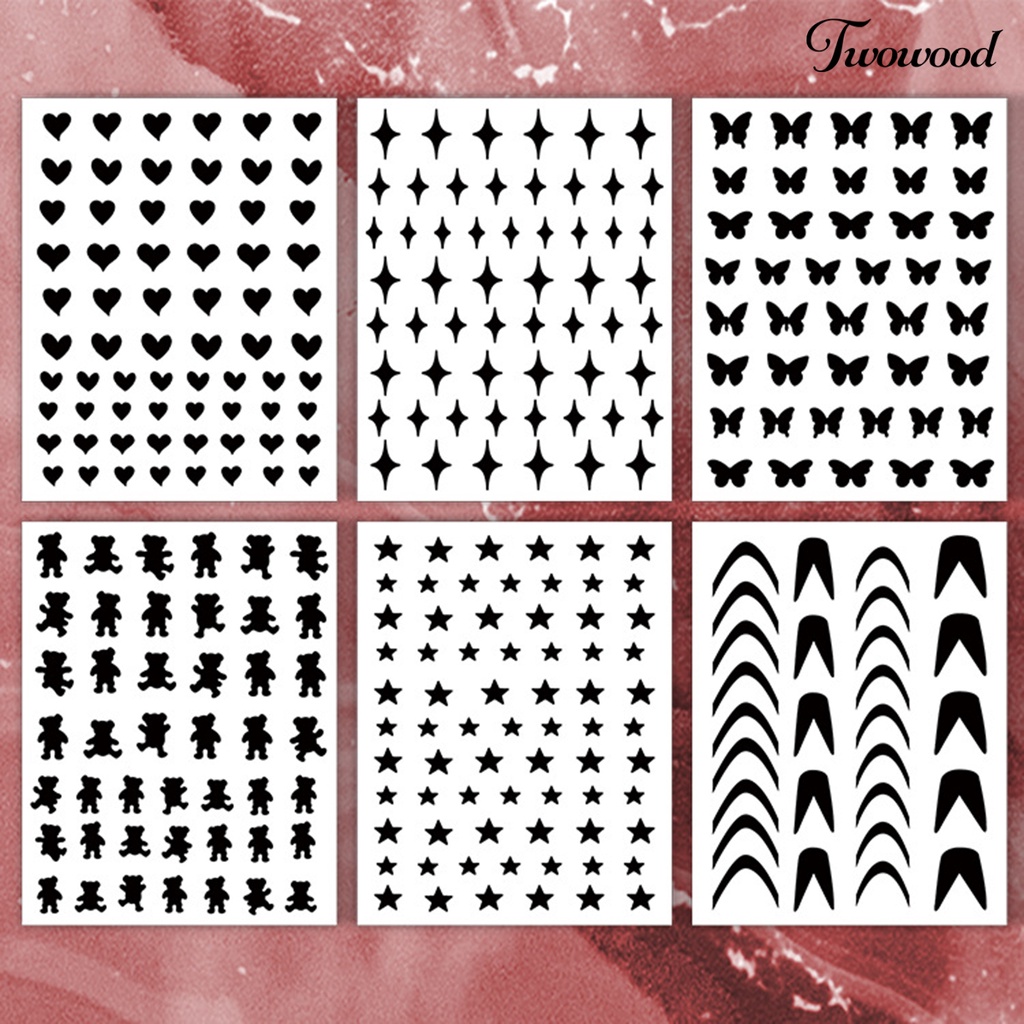 Stiker Stensil Template Semprot Desain Hati Bintang Butterfly Untuk Alat Dekorasi Manicure Nail Art