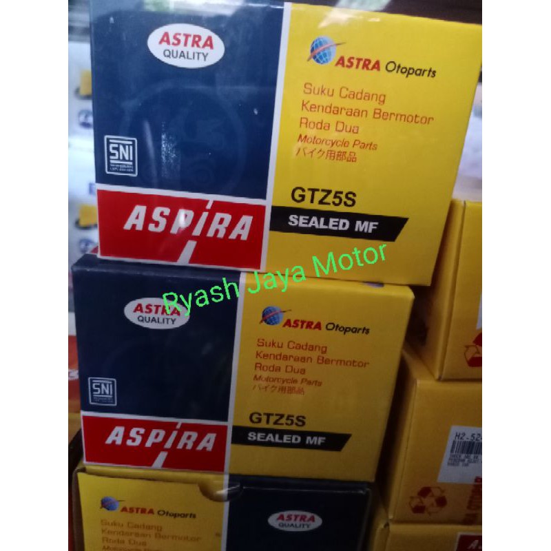 Aki Aspira Astra GTZ-5S MF 12V, 3.5 AH for Vario 110/beat/mio m3/Supra x 125/scoopy/revo/blade/verza