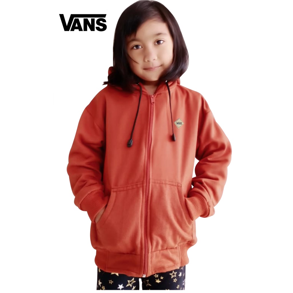 JAKET ANAK ZIPPER SWEATER HOODIE TEMPEL KULIT VANS KEKINIAN TERBARU BAHAN FLEECE USIA 2TAHUN SAMPAI 12TAHUN LAKI LAKI PEREMPUAN