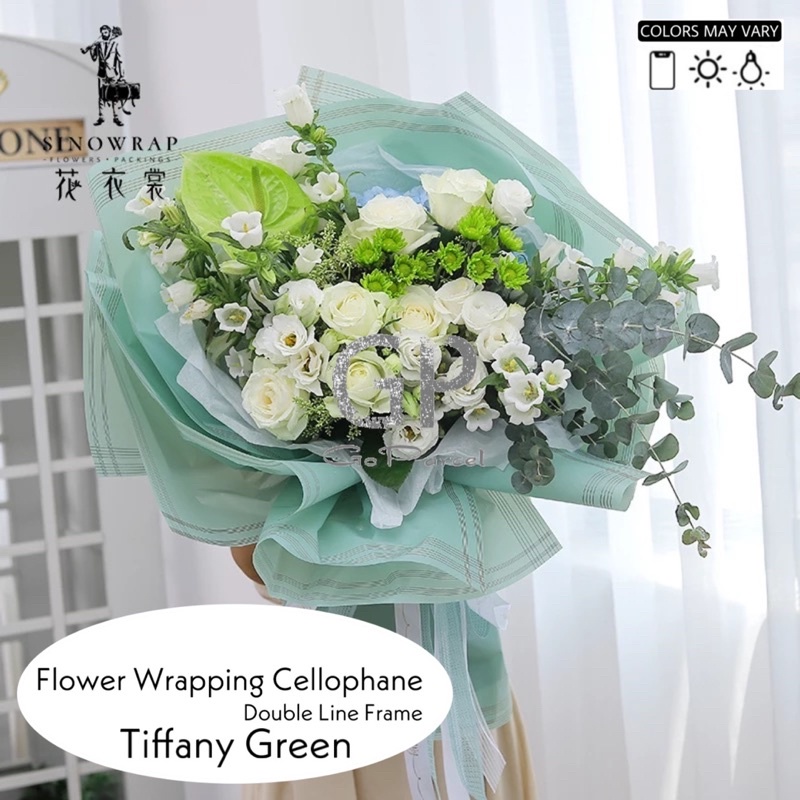 ( 5 Lembar ) DOUBLE LINE FRAME - FLOWER WRAPPING TUNE COLOR / KOREAN CELLOPHANE GARIS EMAS / KERTAS BUNGA BUKET BOUQUET - GOLD EDGE