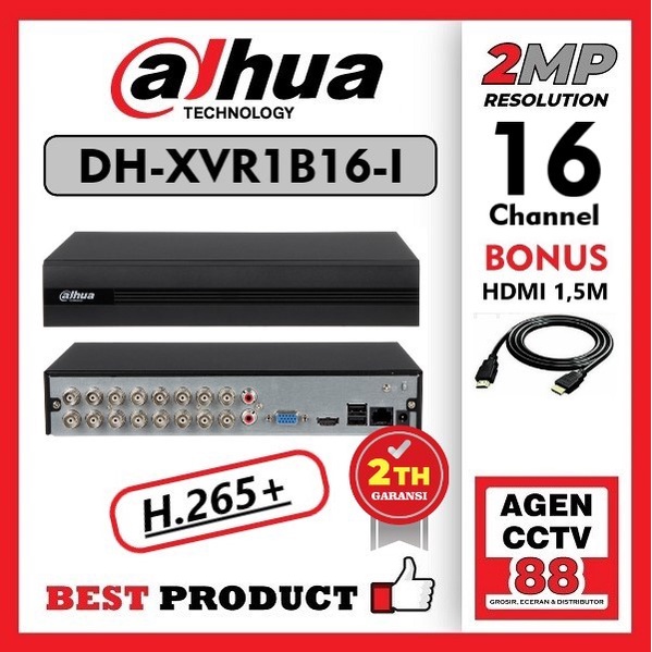 DVR DAHUA 16 Channel / 16CH 2MP DH-XVR1B16-I 1080p Bonus 1Tas Batik