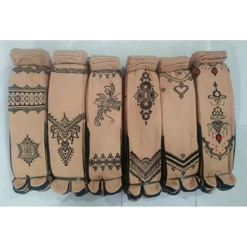 ( 1 lusin ) Kaos KaKi JEMPOL motif Henna wanita muslimah bahan nilon super GREES lembut tebal