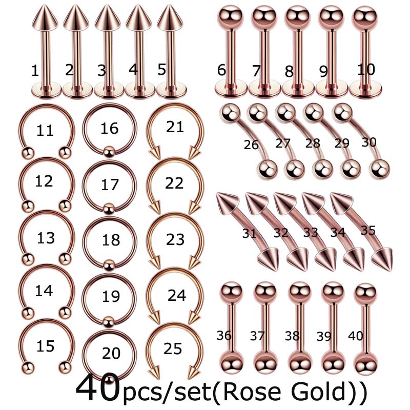 40Pcs / Set Anting Tindik Telinga Bentuk Barbel 1.2mm