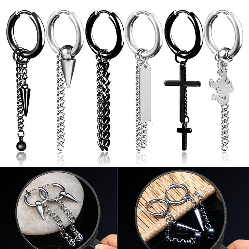 Anting Menjuntai Nanas Hipster Hip Hop Anting Untuk Pria Stainless Steel Rantai Menjuntai Rantai Earring Ear clip