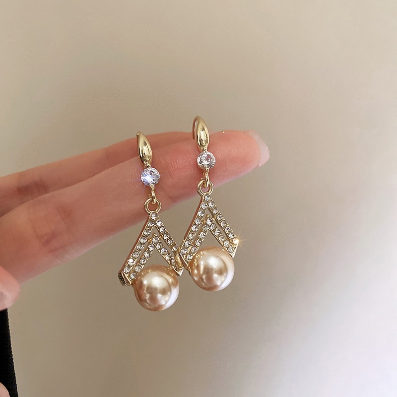 Anting Mutiara Berlian Imitasi Bentuk Geometris Gaya Retro Korea