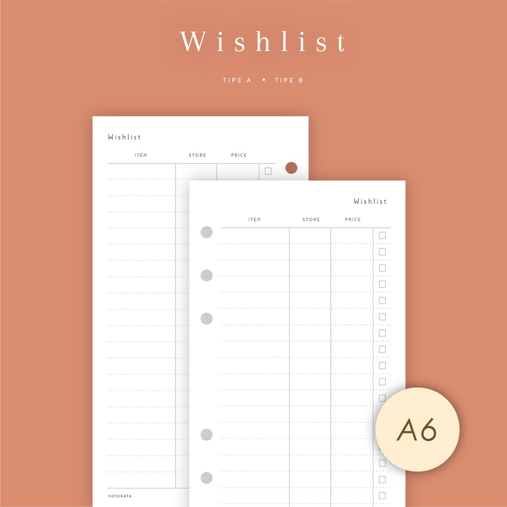 

A6 - Loose Leaf Wishlist Planner by Notokata - 3001
