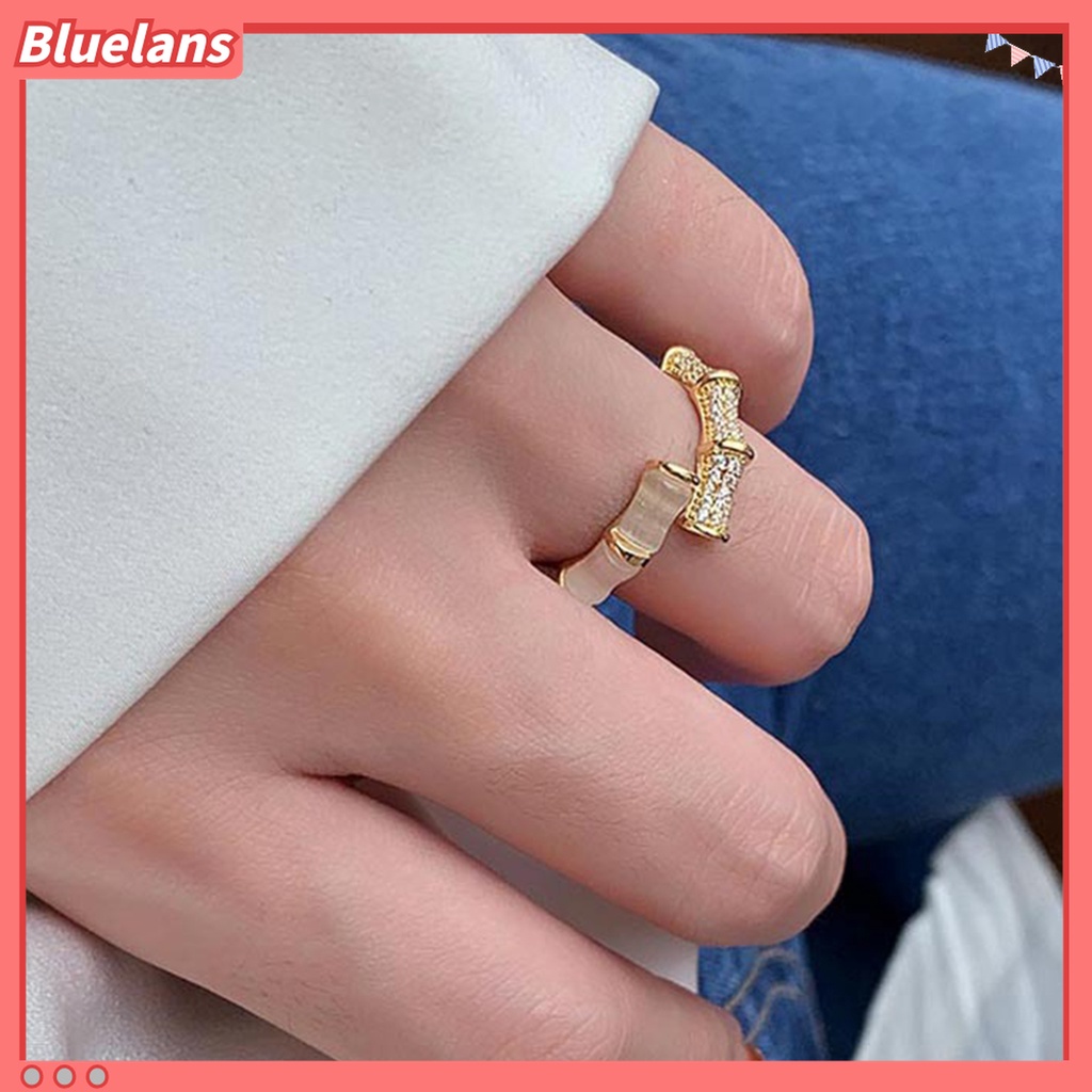 Cincin Model Terbuka Bentuk Bambu Bahan Cubic Zirconia Adjustable Untuk Wanita