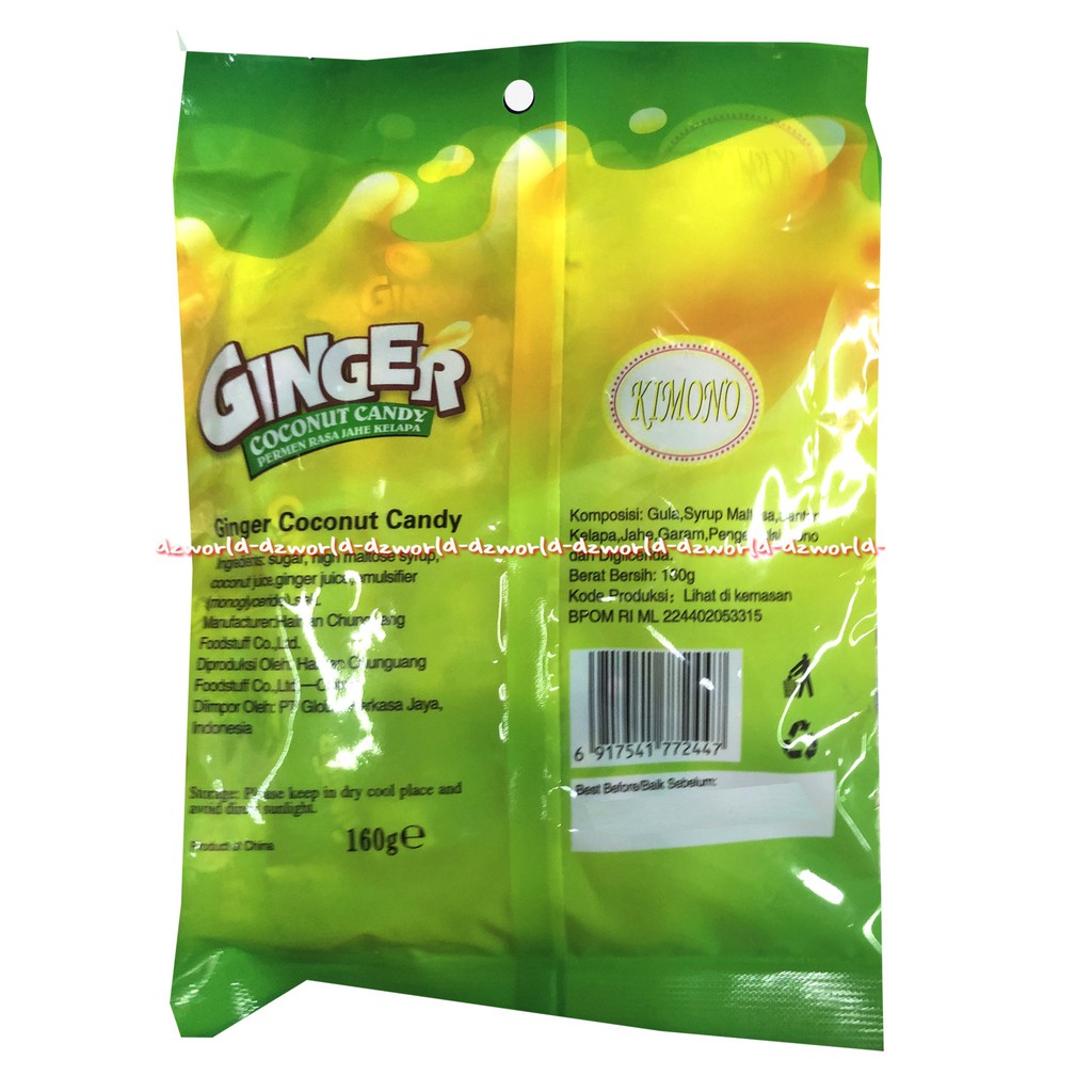 Kimono Ginger Coconut Candy 160gr Permen Rasa Jahe Kelapa Kimonno