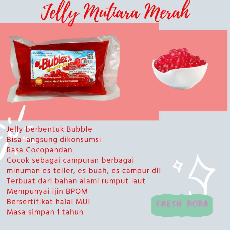 

Minuman jelly topping bublez mutiara merah rasa cocopandan