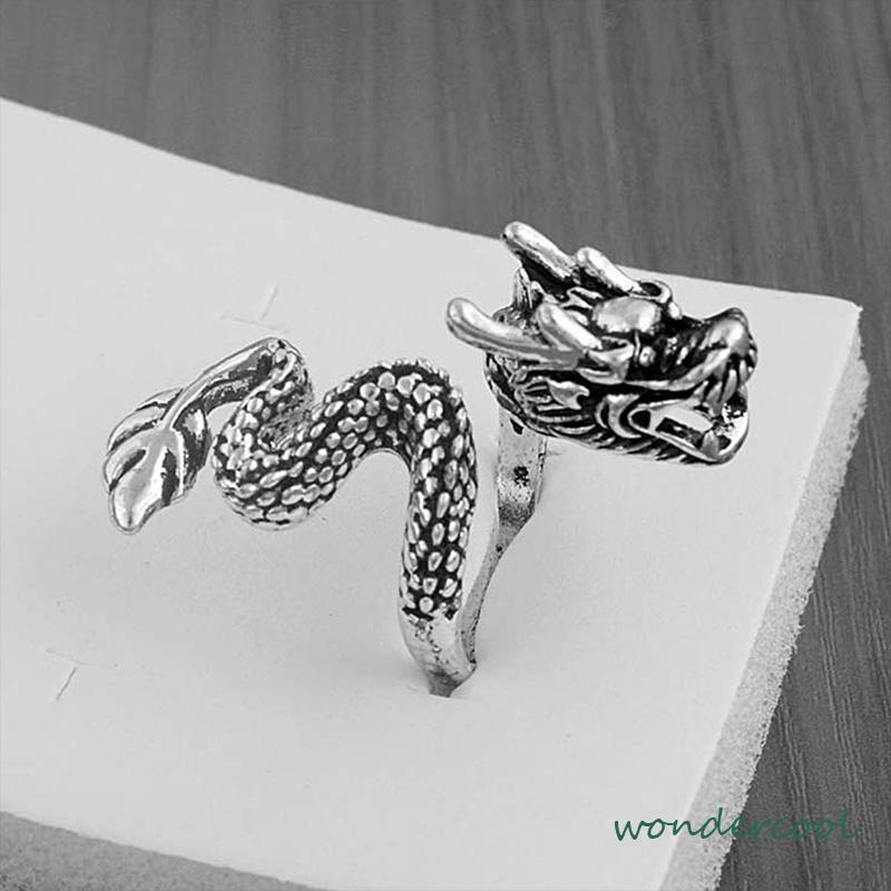 Cincin Tunggal Desain Hewan Naga National Gaya Retro-Won