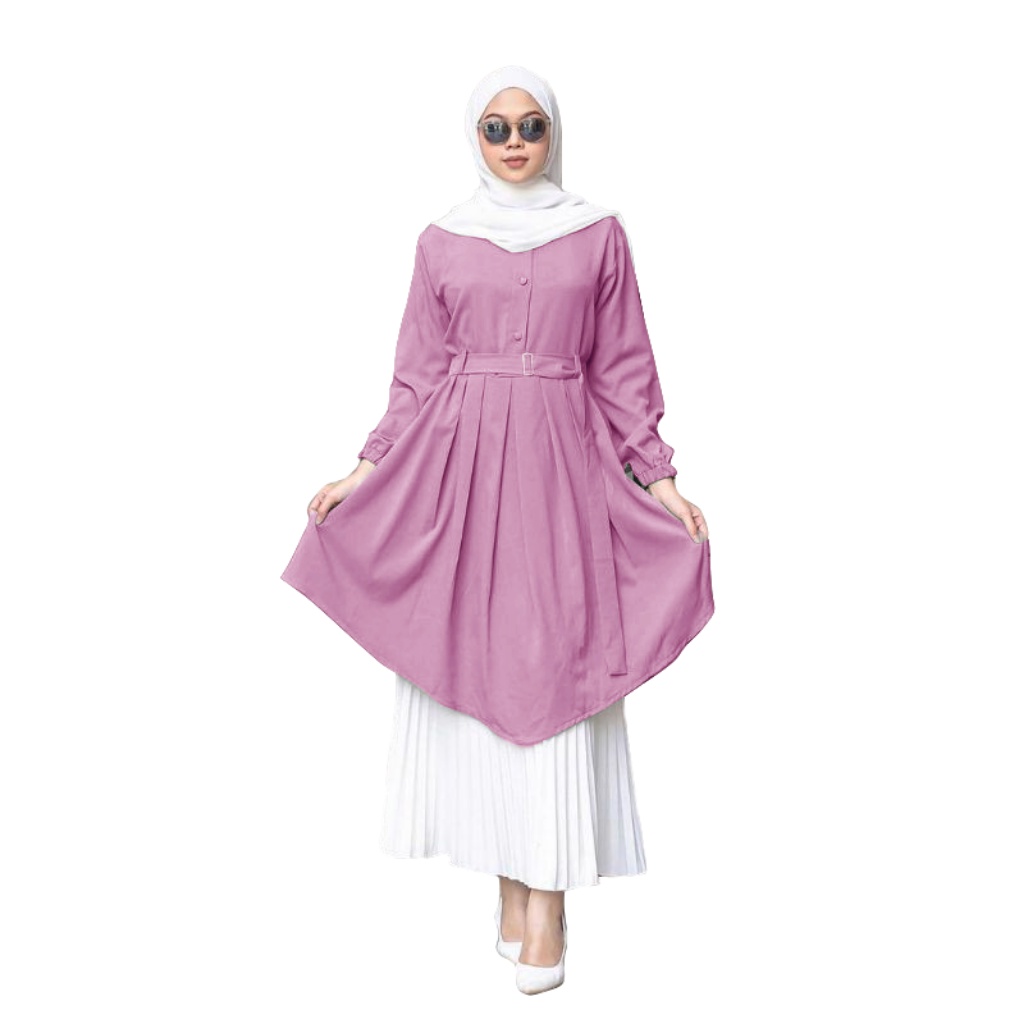 Baju Tunik Wanita Moscrepe Premium Terbaru Kekinian Ungu Lilac