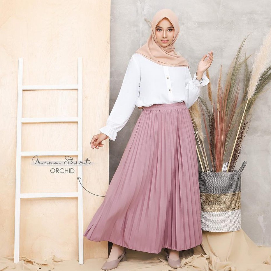 ROK PLISKET MURAH PRISKET PLEATED SALE POLOS REMPEL MUSLIMAH SKIRT ABG FLARE SKIRT MAYUNG FLOWY-DUSTY
