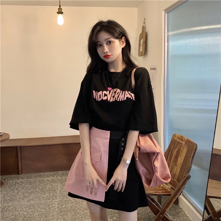 [littlecrab] Dress Wanita Nocvermate Hitam Putih Selempang Pink Hitam Simple Trending Dress Pendek Korean Style