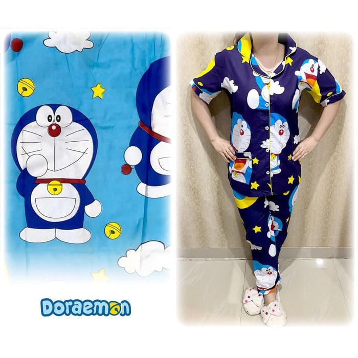 CP 044 Piyama dewasa ,katun jepang,FIT TO XL , motif DORAEMON COULD -