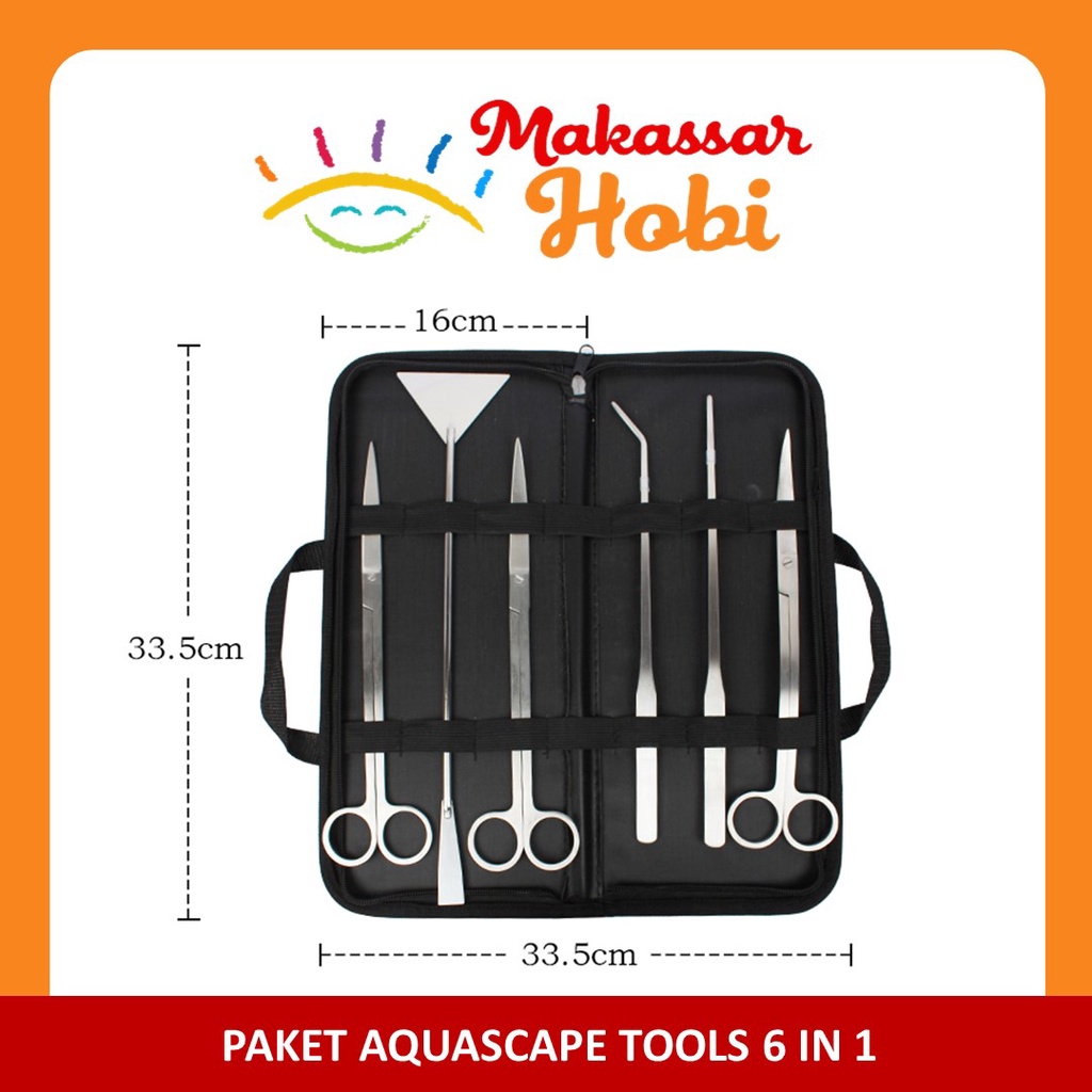 6 Alat 1 Set Pinset Gunting Sand Flattener Scrapper Aquascape Aquarium