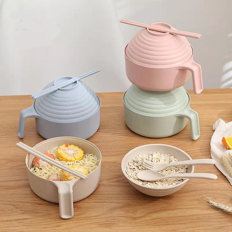 PREMIUM Mangkok Korea Jerami Set 6 in 1 Pemasak Mie Serbaguna Tutup COVER THE CUP BOWL Wheat Straw d