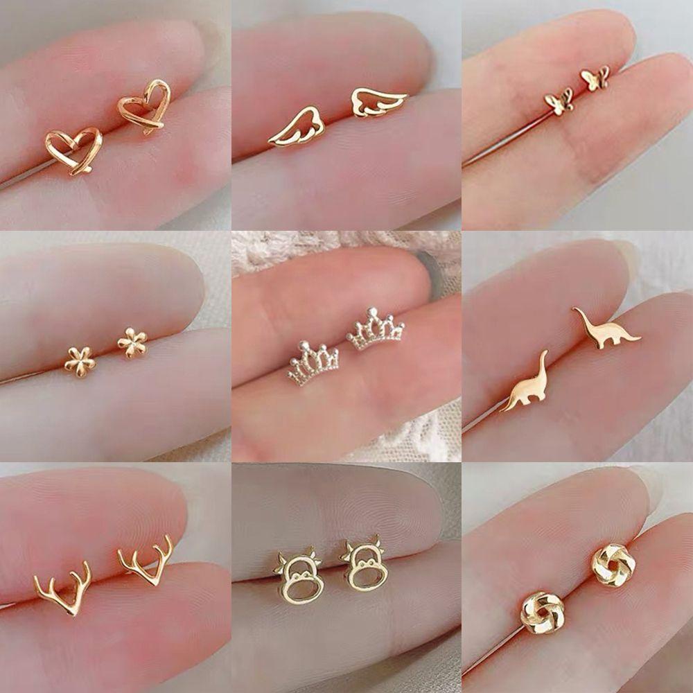 ❈ROWAN❈ Tiny Heart Star Circle Hypoallergenic Dinosaur Butterfly Mini Stud Earrings Helix Cartilage Tragus New Fashion Gifts 925 Silver for Women Girls Ear Piercing Jewelry/Multicolor