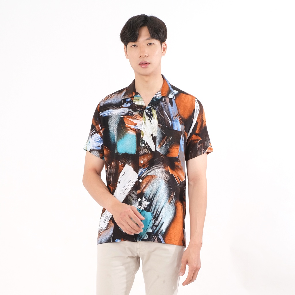 SANVANINA Kemeja Hawaiian Pantai Motif Abstrak Kasual Hitam - Petra Casual Hawai Shirt E-2027