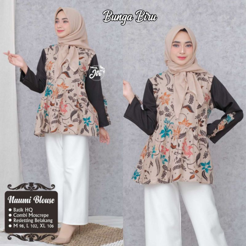tey-17 Batik wanita ASJ SA HRB026 Kenongo Kemeja Tosca Pendek-Bunga biru