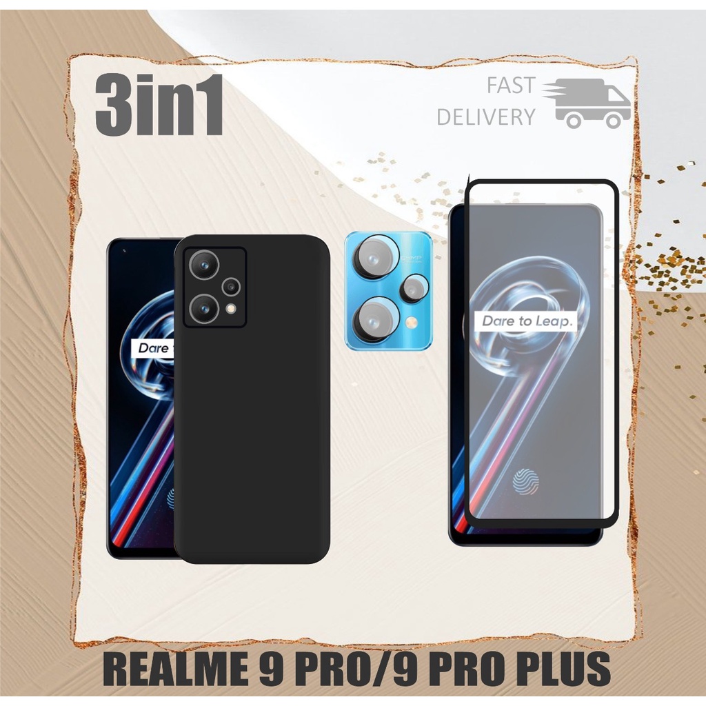 case realme 9 pro   9 pro plus paket 3in1 softcase slim matte free tempered glass layar dan camera