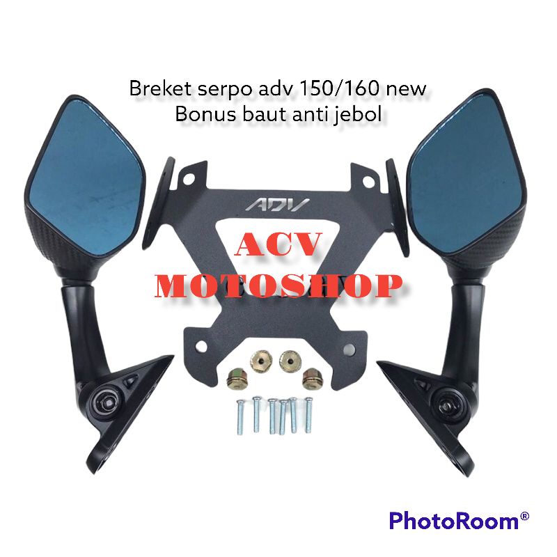 Breket Serpo ADV 160 NEW BONUS BAUT ANTI JEBOL Set + Spion R25 Tangkai Pendek Honda  ADV 160 NEW