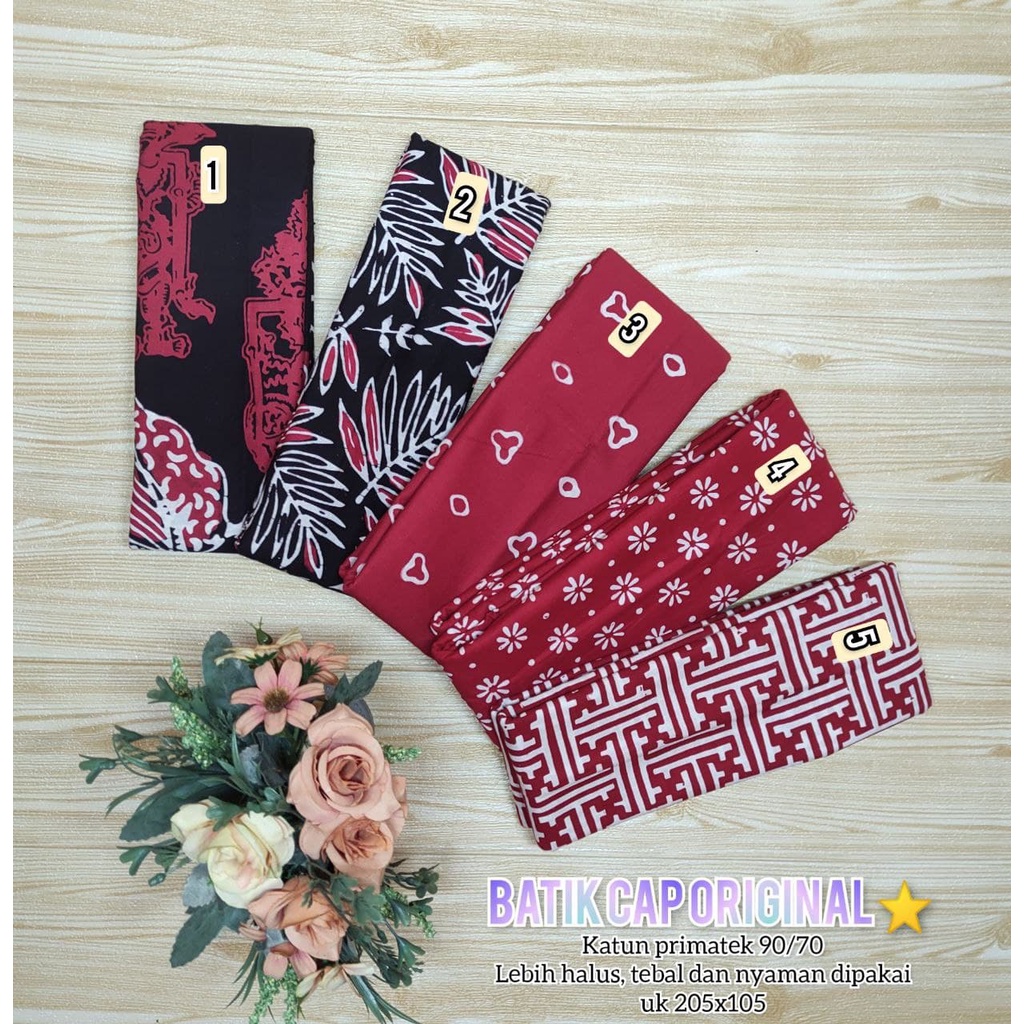 KAIN BATIK CAP KATUN PEKALONGAN WARNA MERAH HITAM PUTIH HALUS MURAH
