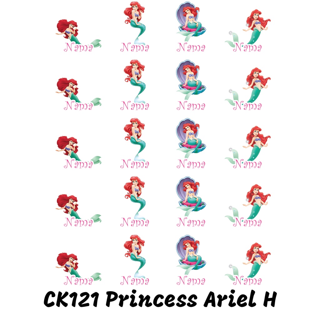 

Sticker Nama Cutting Label Waterproof Tahan Air Princess Ariel H CK121