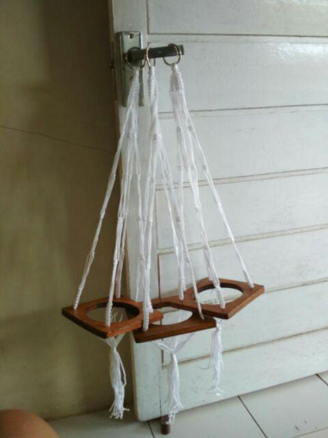 Macrame Hanging Shelf - Tali Pot Gantung - Tatakan Pot Kayu
