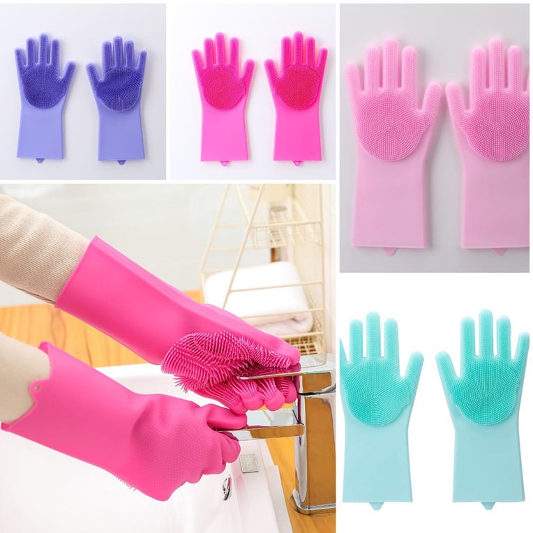 Sarung tangan cuci piring pembersih tahan panas reusable silicone dishwashing gloves