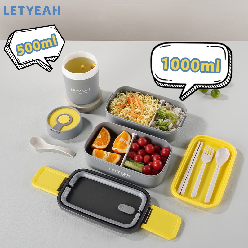 letyeah Lunch box set dengan mangkuk sup portabel /tas bekal set /1600ml kotak makan set /tempat bekal makan anti tumpah /BPA free