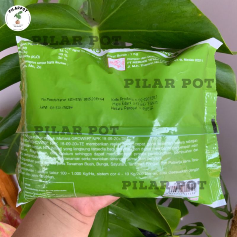 PUPUK MEROKE NPK MUTIARA GROWER 15-09-20+TE KEMASAN PABRIK 1 KG