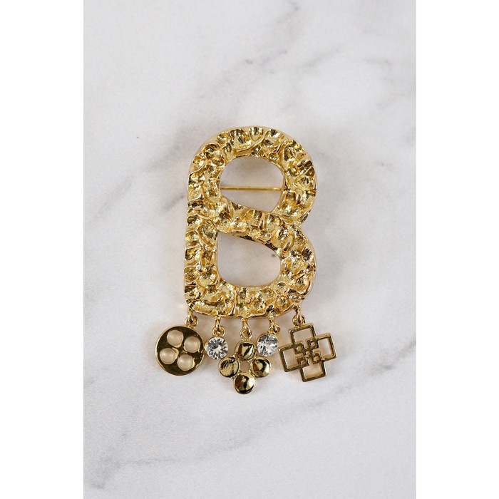 Buttonscarves Textured Brooch with Charm - GOLD